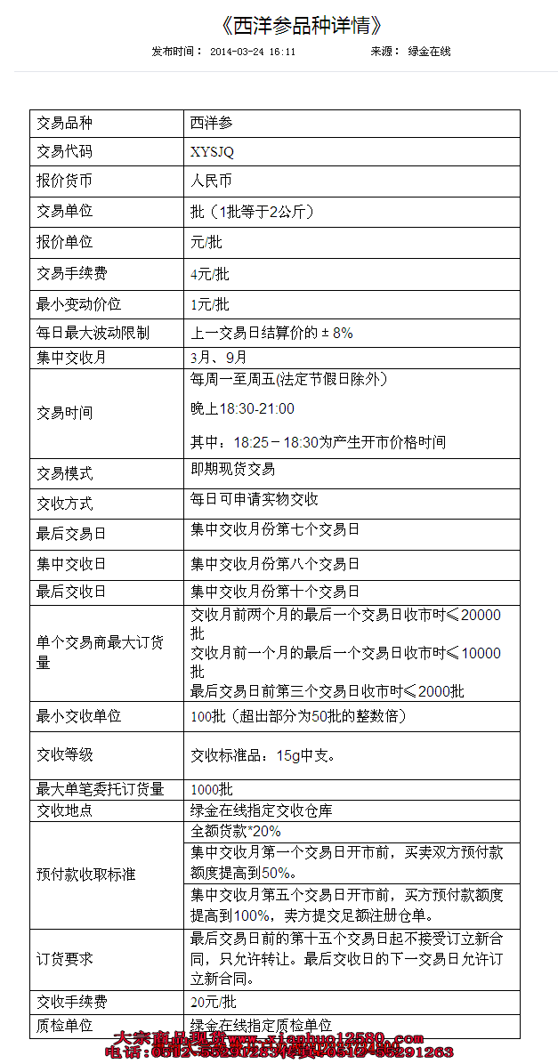 【晚盘】西洋参电子交易标准合约 【晚盘】西洋参电子交易标准合约