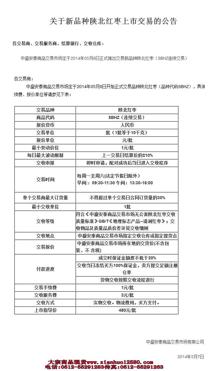 关于新品种陕北红枣上市交易的公告